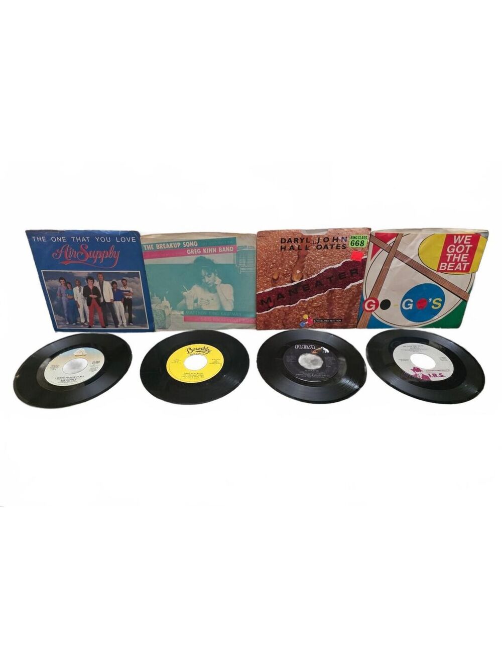 Lot of 4 Vintage 80s 45 RPM Vinyl Records Hall Oates Go-Go's Air Supply Kihn PS